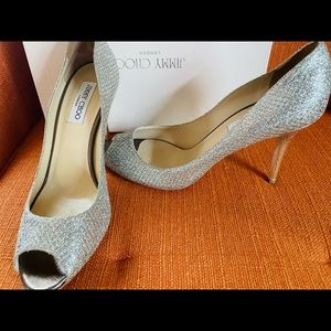 JIMMY CHOO
Leather Glitter Accents Pumps
